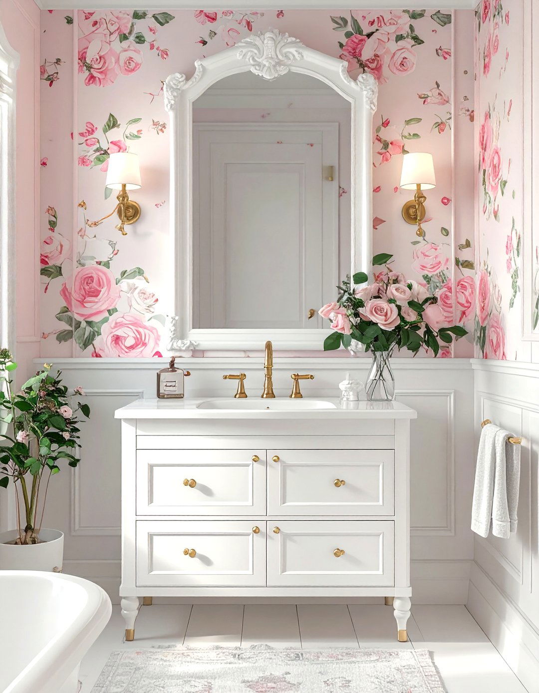 Pastel floral peel and stick wallpaper - 30 powder room wallpaper ideas