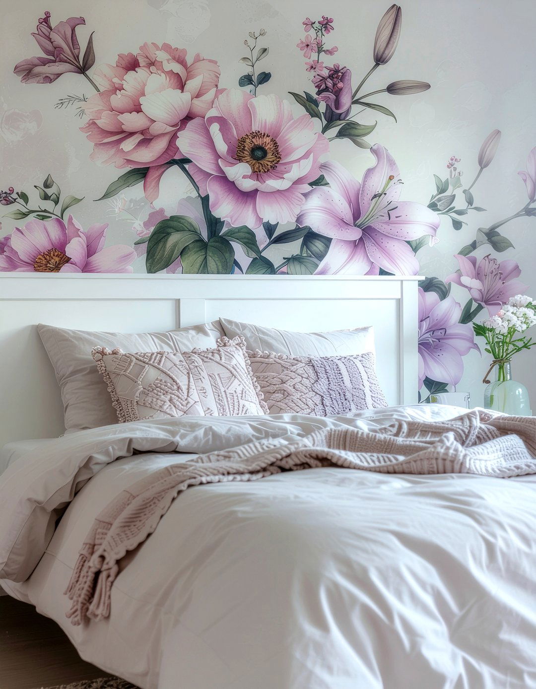 Pastel flower mural - 30 floral themed bedroom ideas