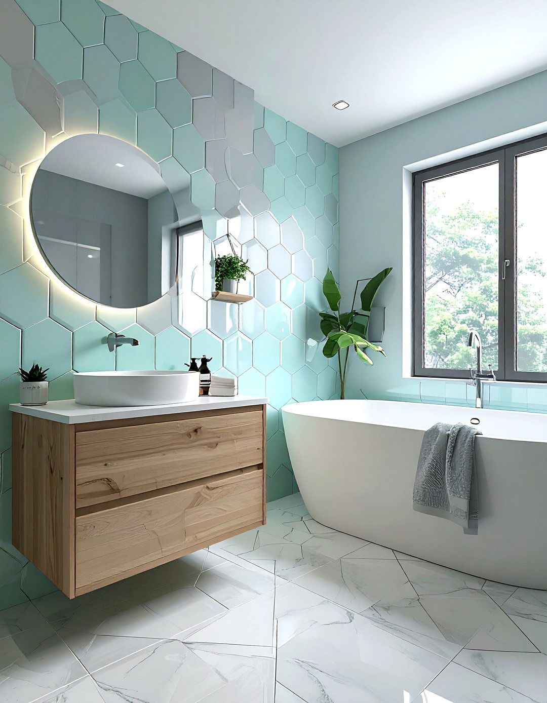 Pastel geometric tile bathroom - 30 pastel bathroom ideas