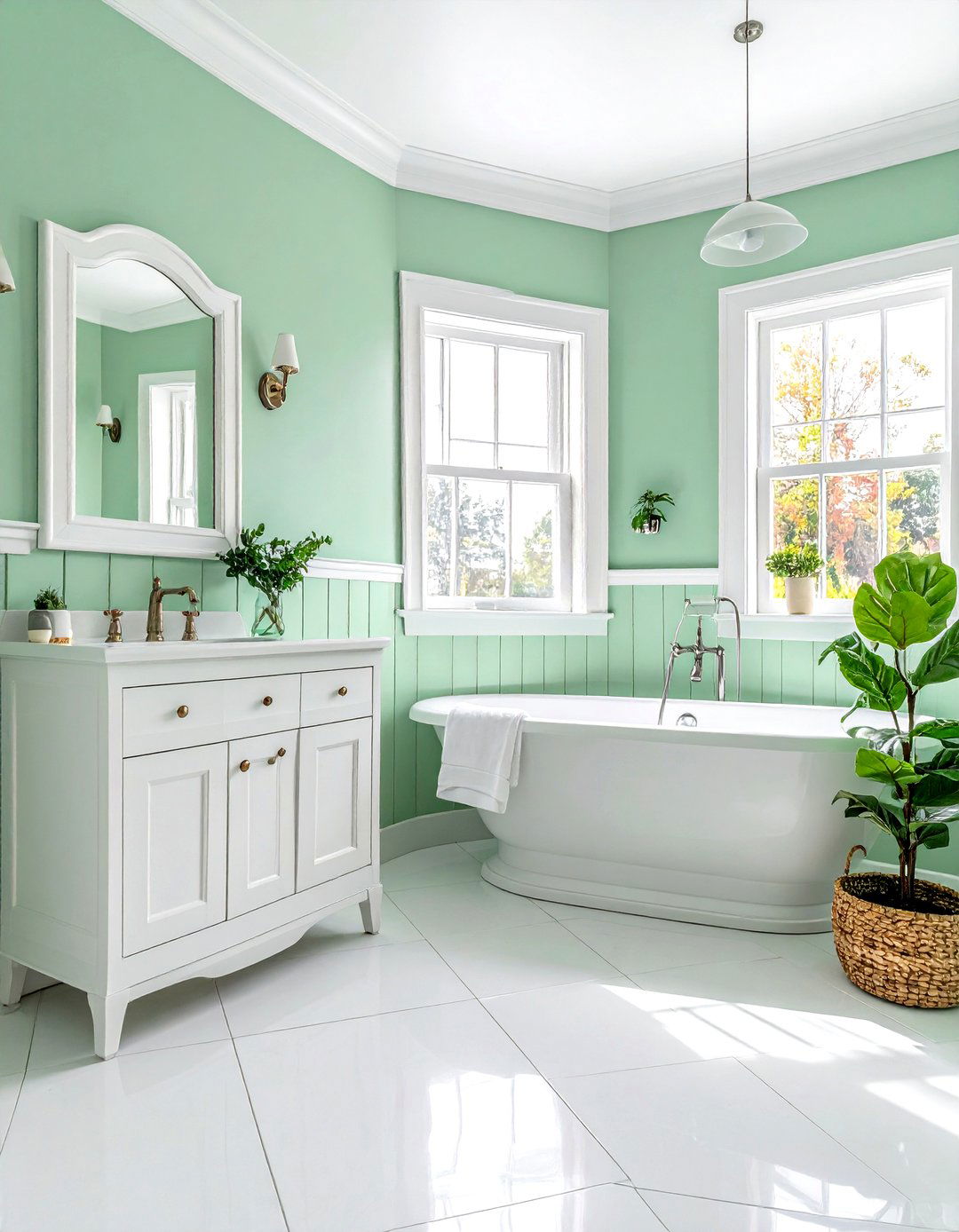 Pastel green bathroom paint - 30 green and white bathroom ideas