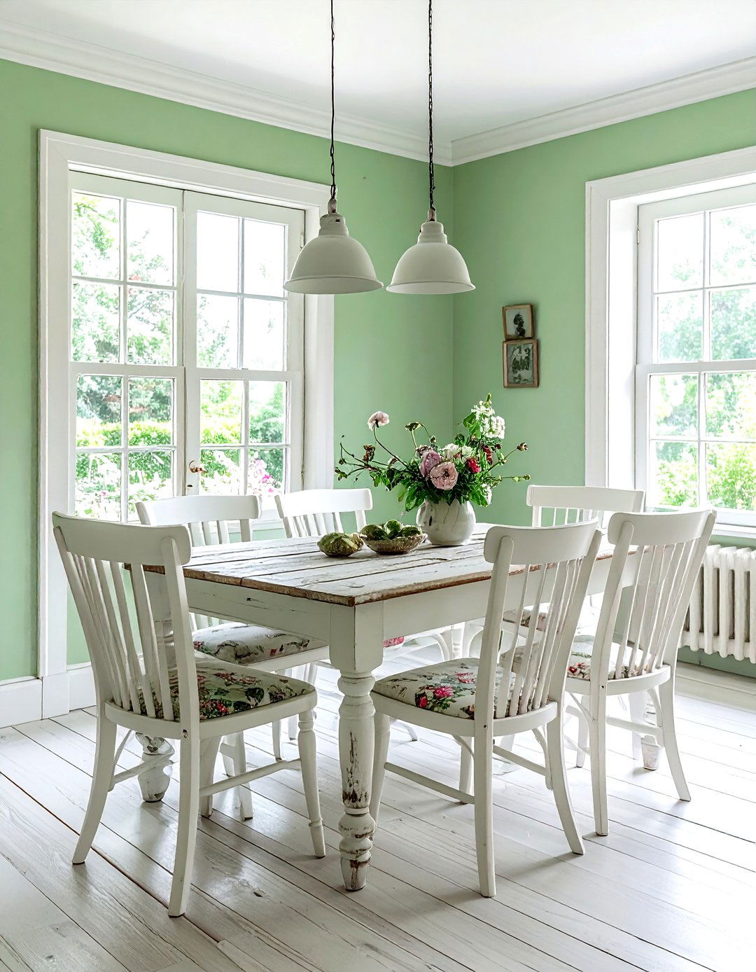 Pastel green cottagecore dining room - 30 green and white dining room ideas