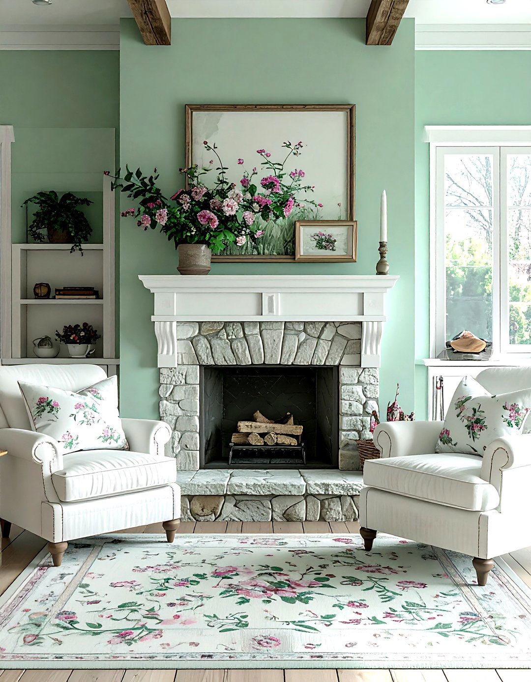 Pastel green farmhouse wall - 30 farmhouse green living room ideas