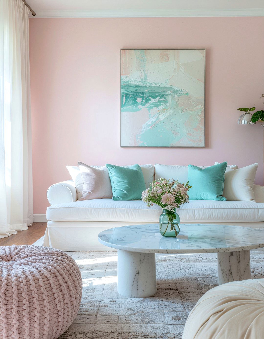 Pastel pink living room - 30 living room pink walls