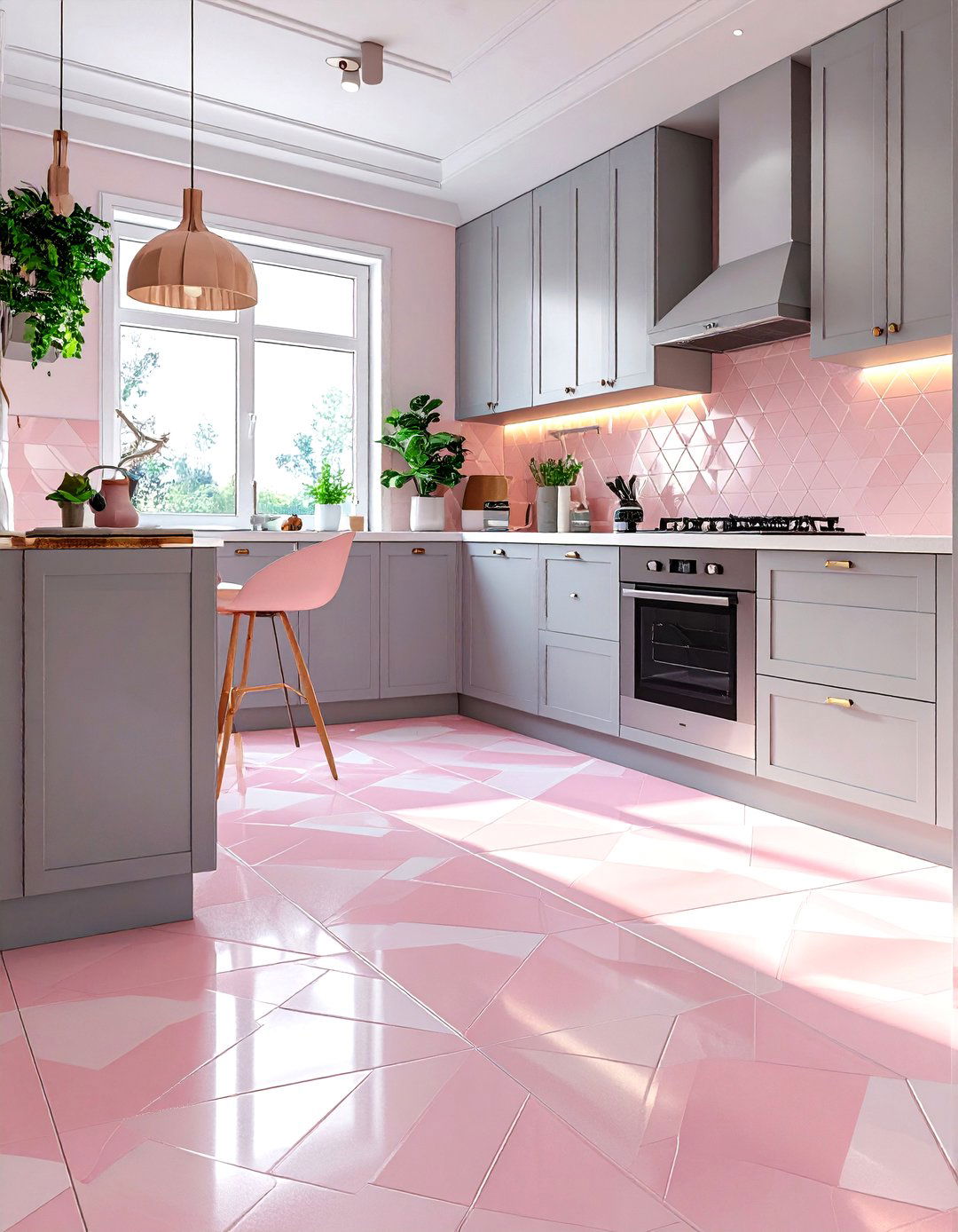 Pastel pink patterned kitchen floor - 30 patterned floor kitchen ideas