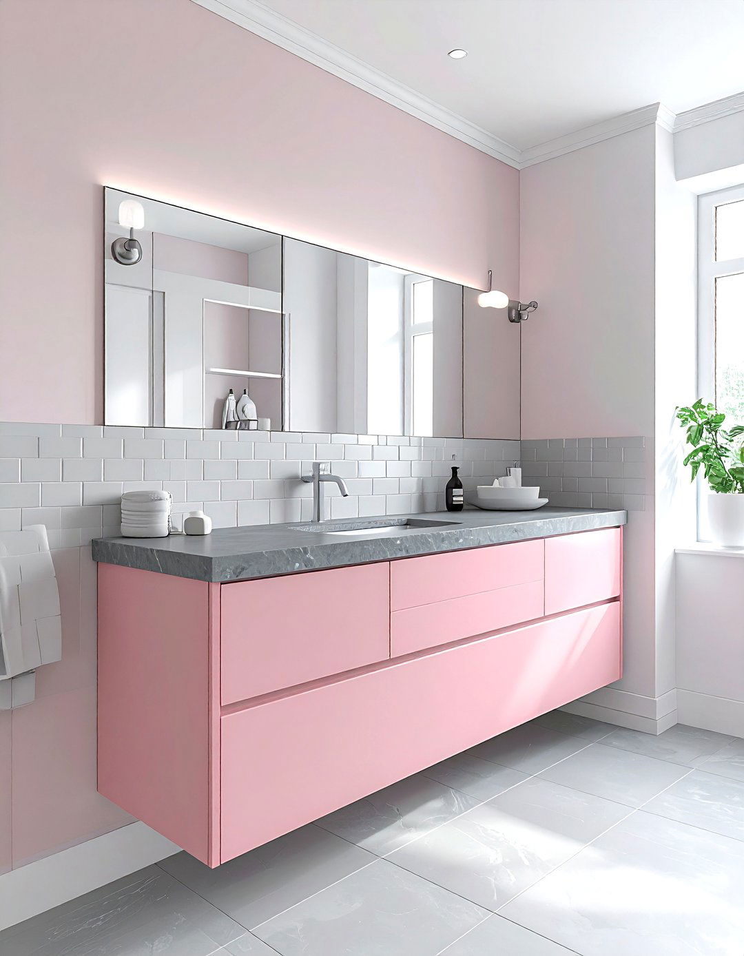 Pastel pink vanity - 30 pink and gray bathroom ideas