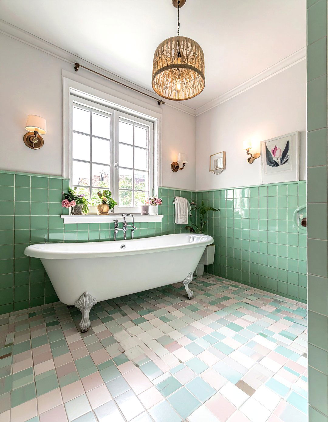 Pastel small square tiles - 30 small tile bathroom ideas