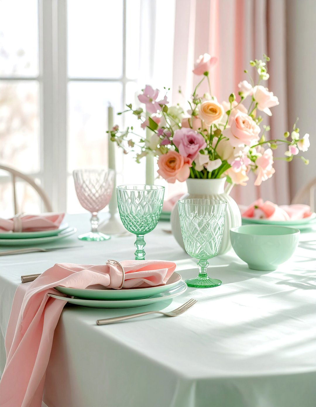 Pastel spring Seder dining - 30 Passover dining room ideas