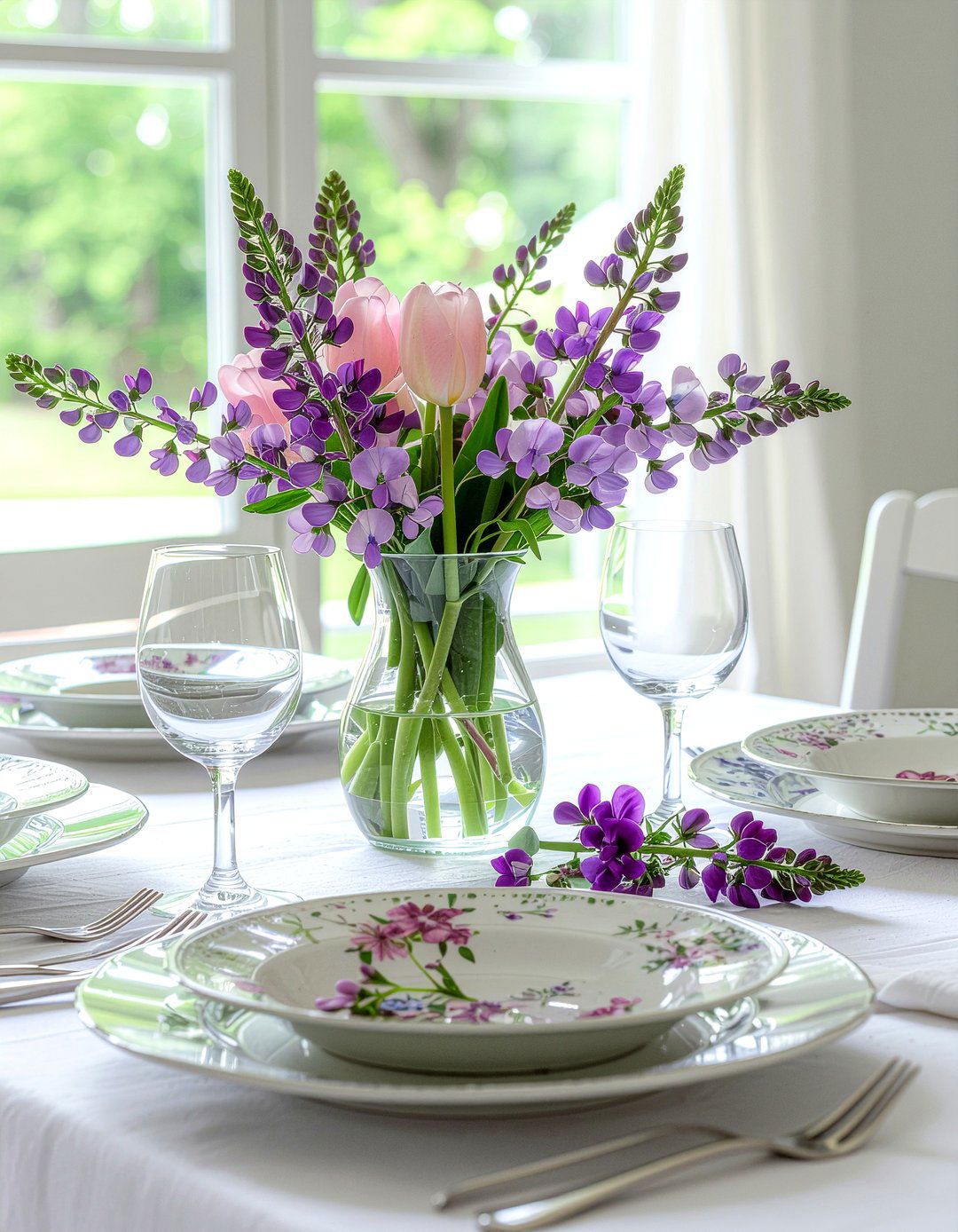 Pastel spring flower table - 30 floral centerpiece dining ideas