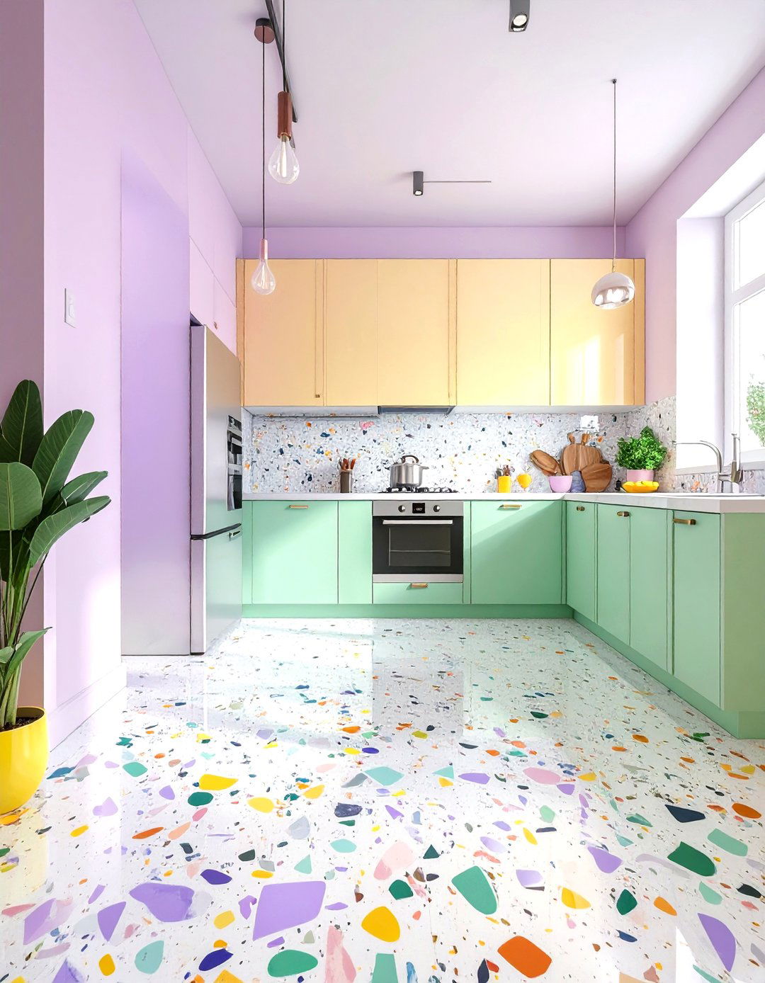 Pastel terrazzo kitchen floor - 30 terrazzo floor kitchen ideas