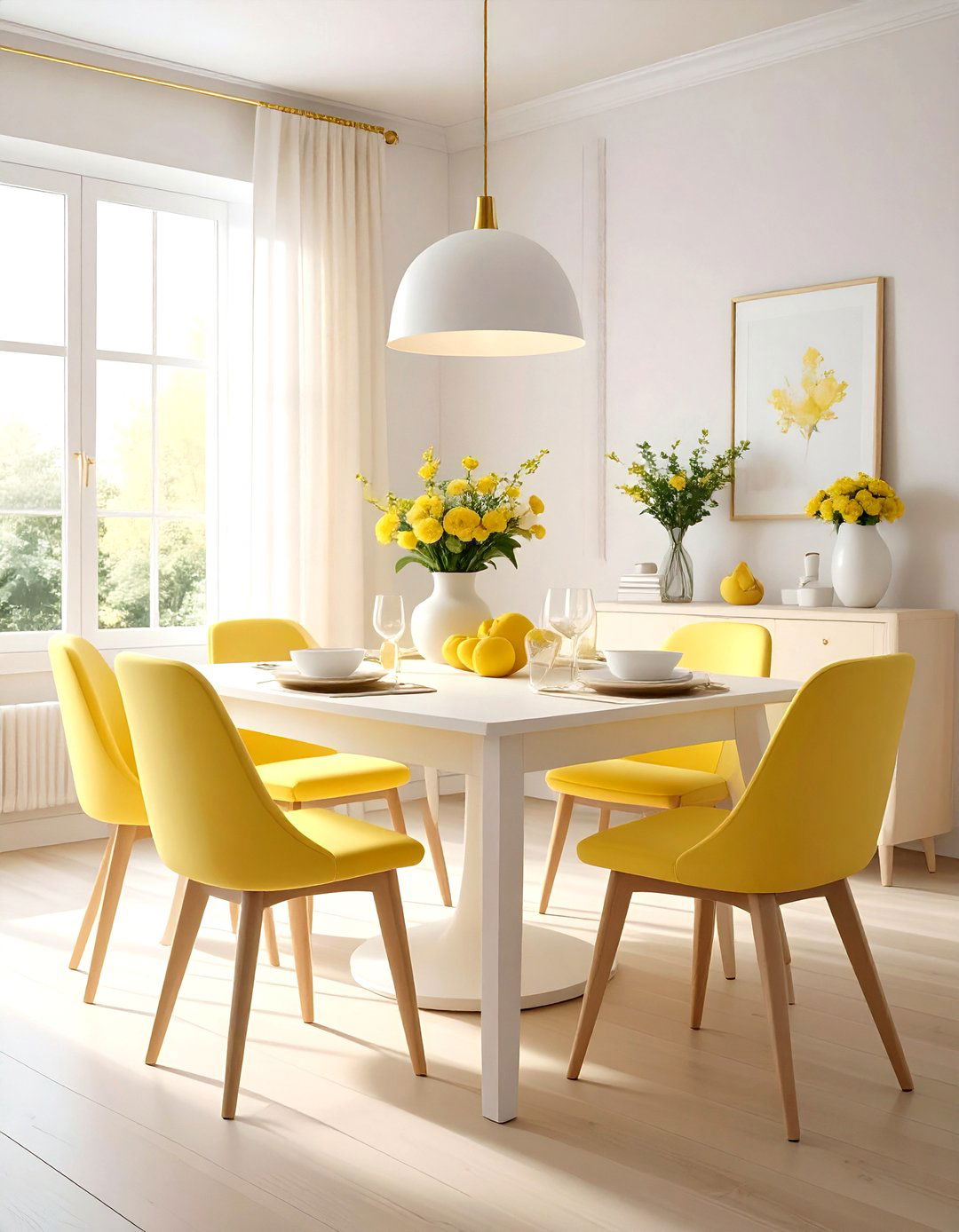 Pastel yellow and white dining room - 30 yellow and white dining room ideas
