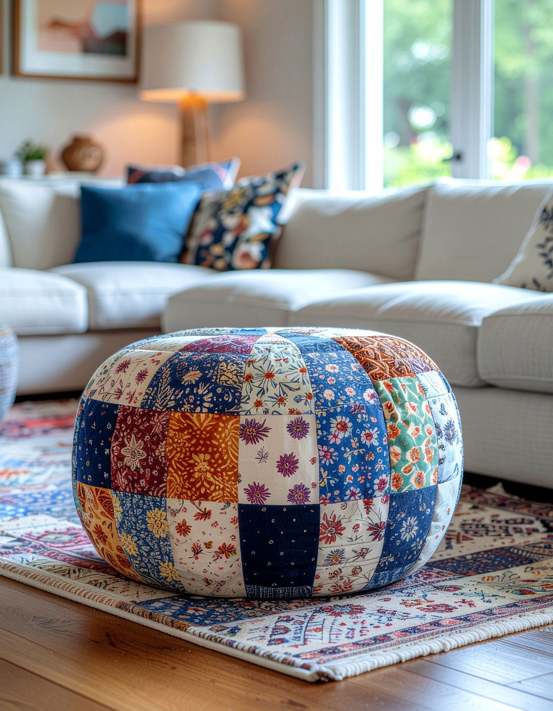Patchwork Fabric Footstool - 30 living room footstool ideas