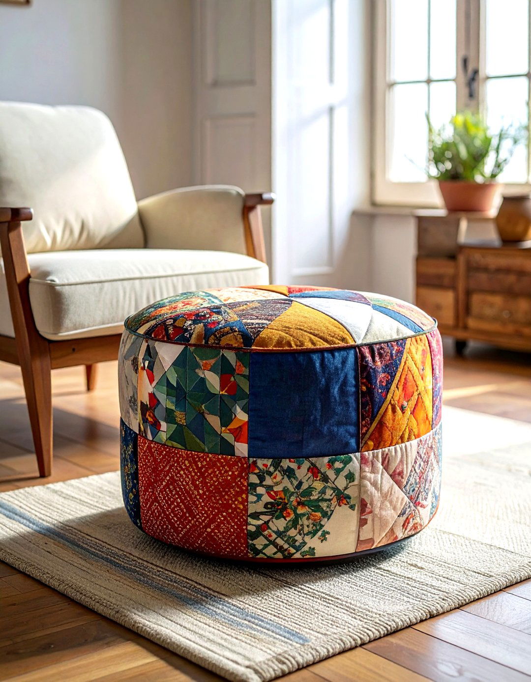 Patchwork Fabric Footstool - 30 living room Bohemian furniture ideas
