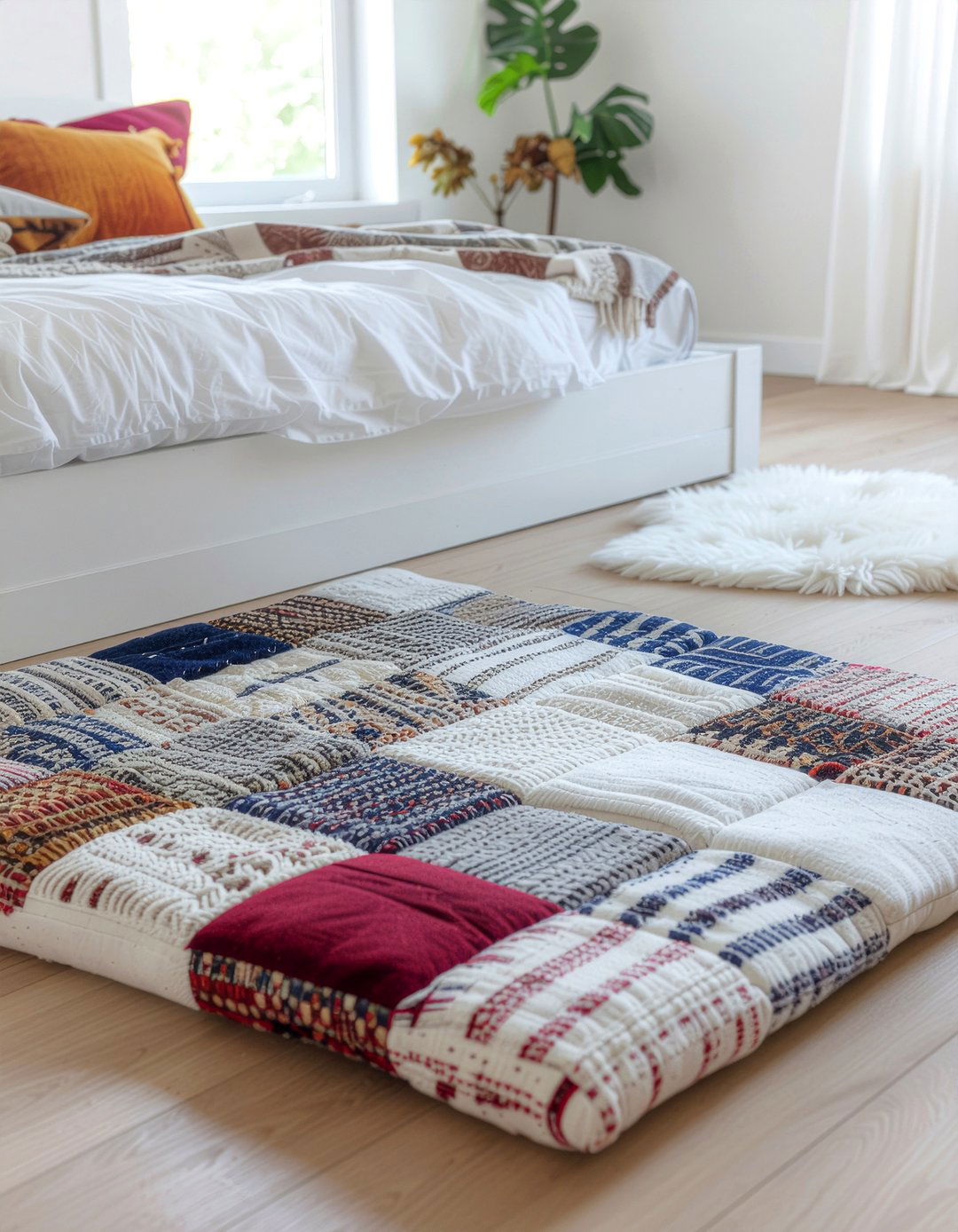 Patchwork Floor Cushion - 30 patchwork bedroom ideas