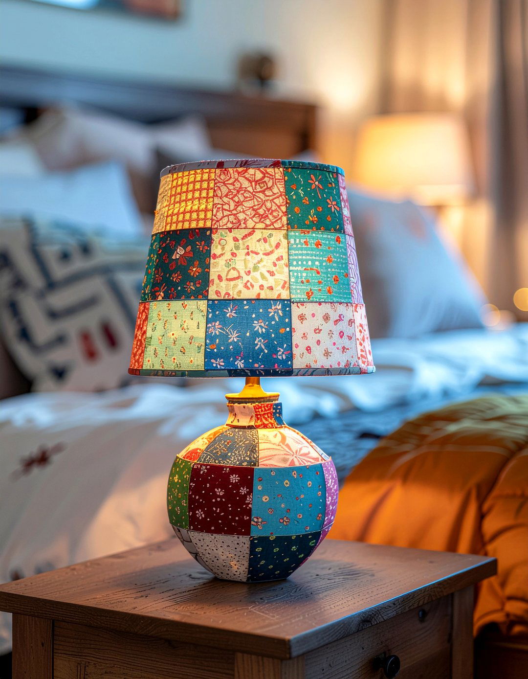 Patchwork Lampshade - 30 patchwork bedroom ideas