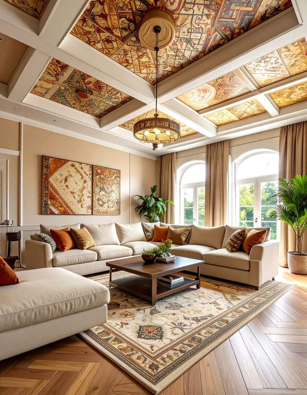 Patchwork ceiling detail living room - 30 patchwork living room ideas