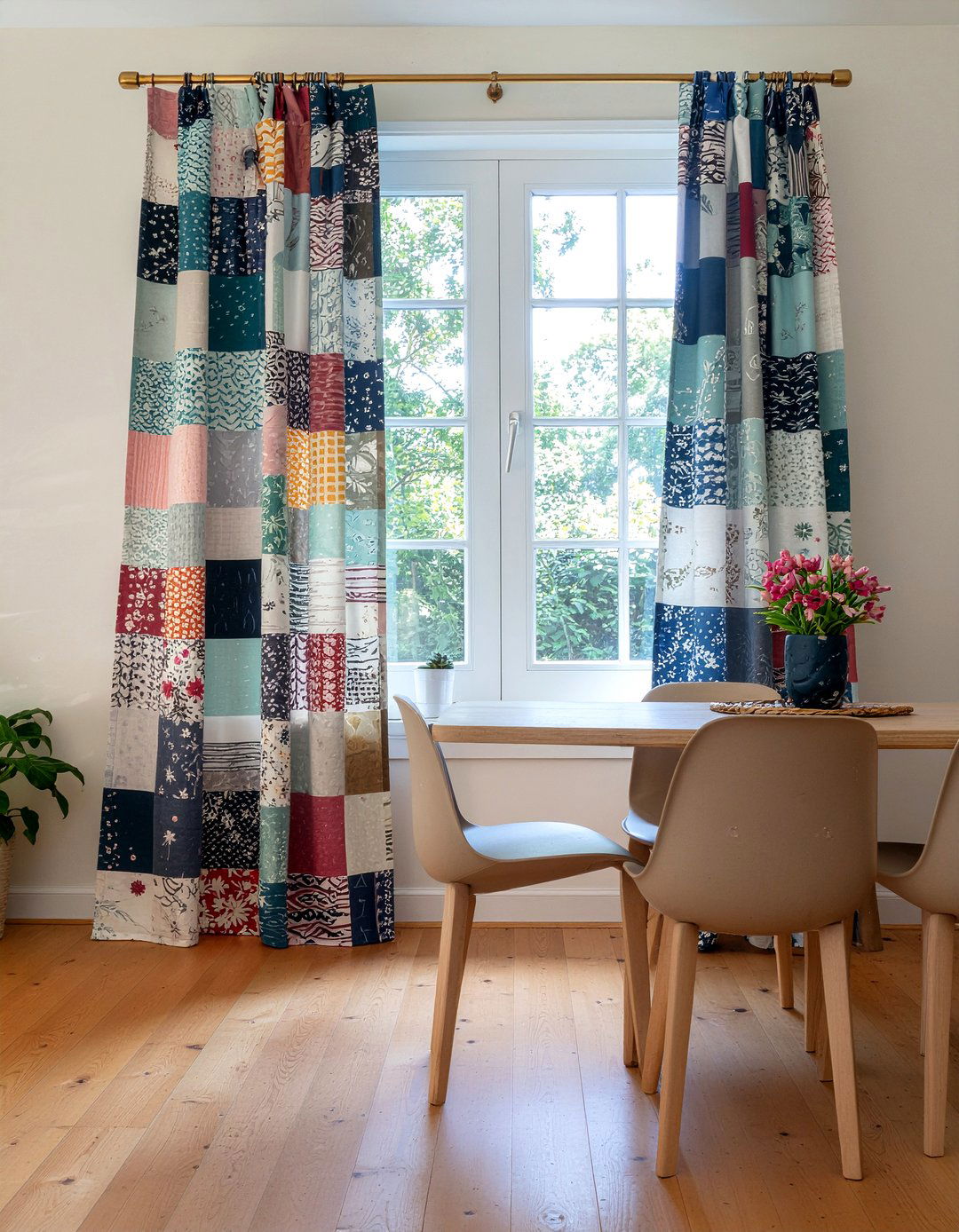 Patchwork curtains dining room - 30 patterned curtain dining room ideas