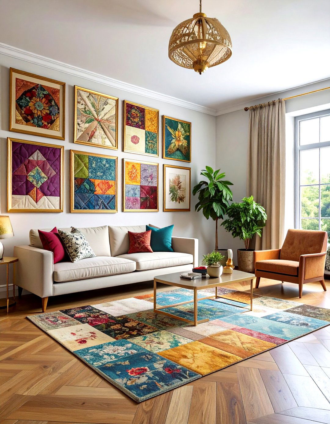 Patchwork gallery wall living room - 30 patchwork living room ideas