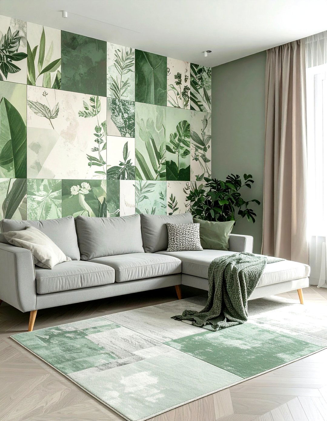 Patchwork wallpaper feature living room - 30 patchwork living room ideas