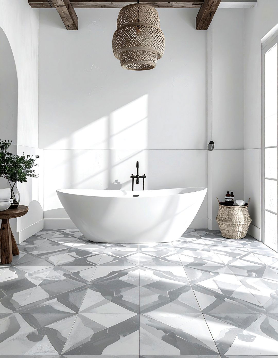 Patterned Cement Floor Tile - 30 vintage modern bathroom ideas