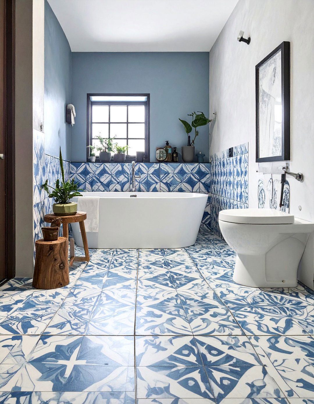 Patterned Cement Floor Tile - 30 updated classic bathroom ideas