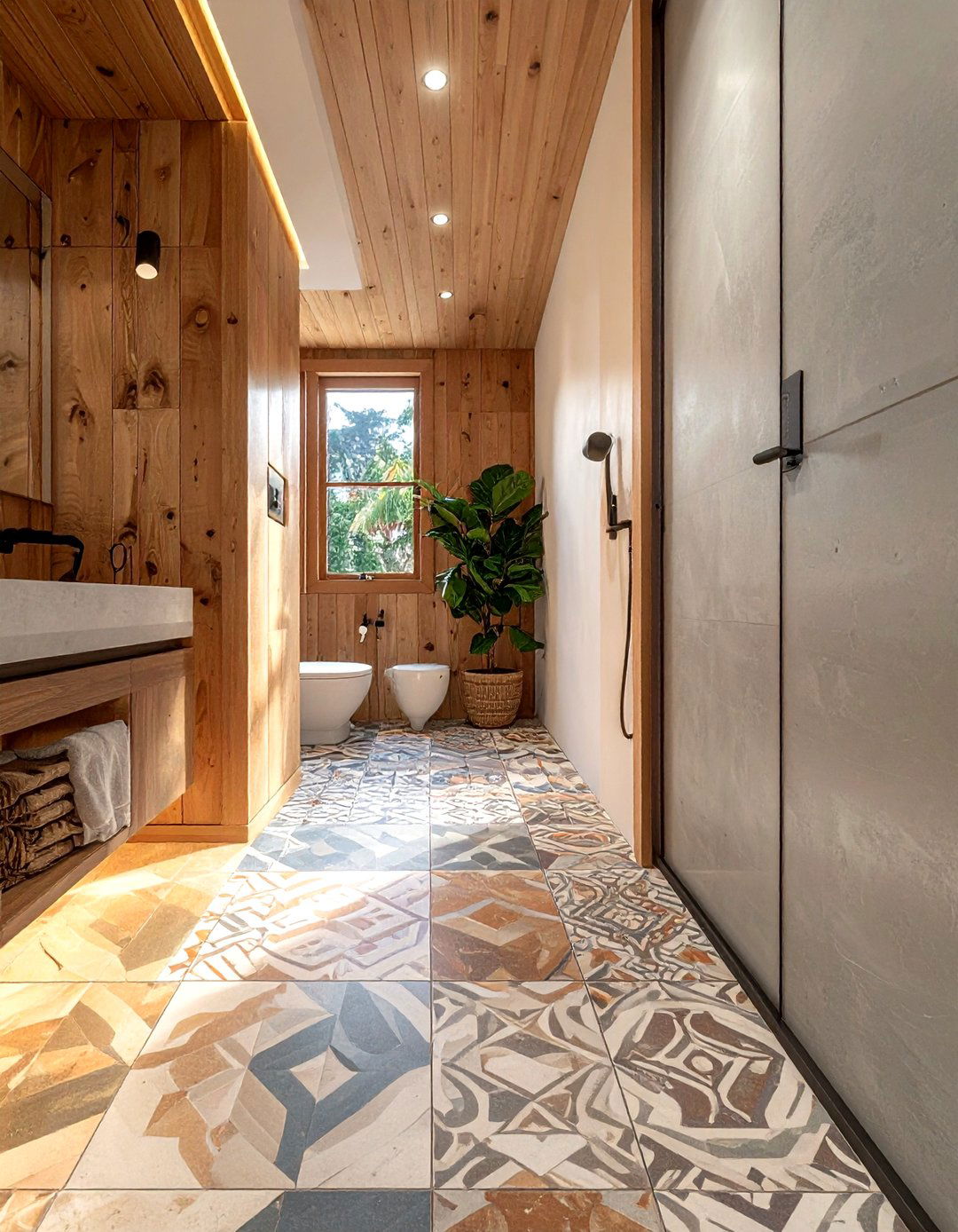 Patterned Cement Tile - 30 cabin bathroom ideas
