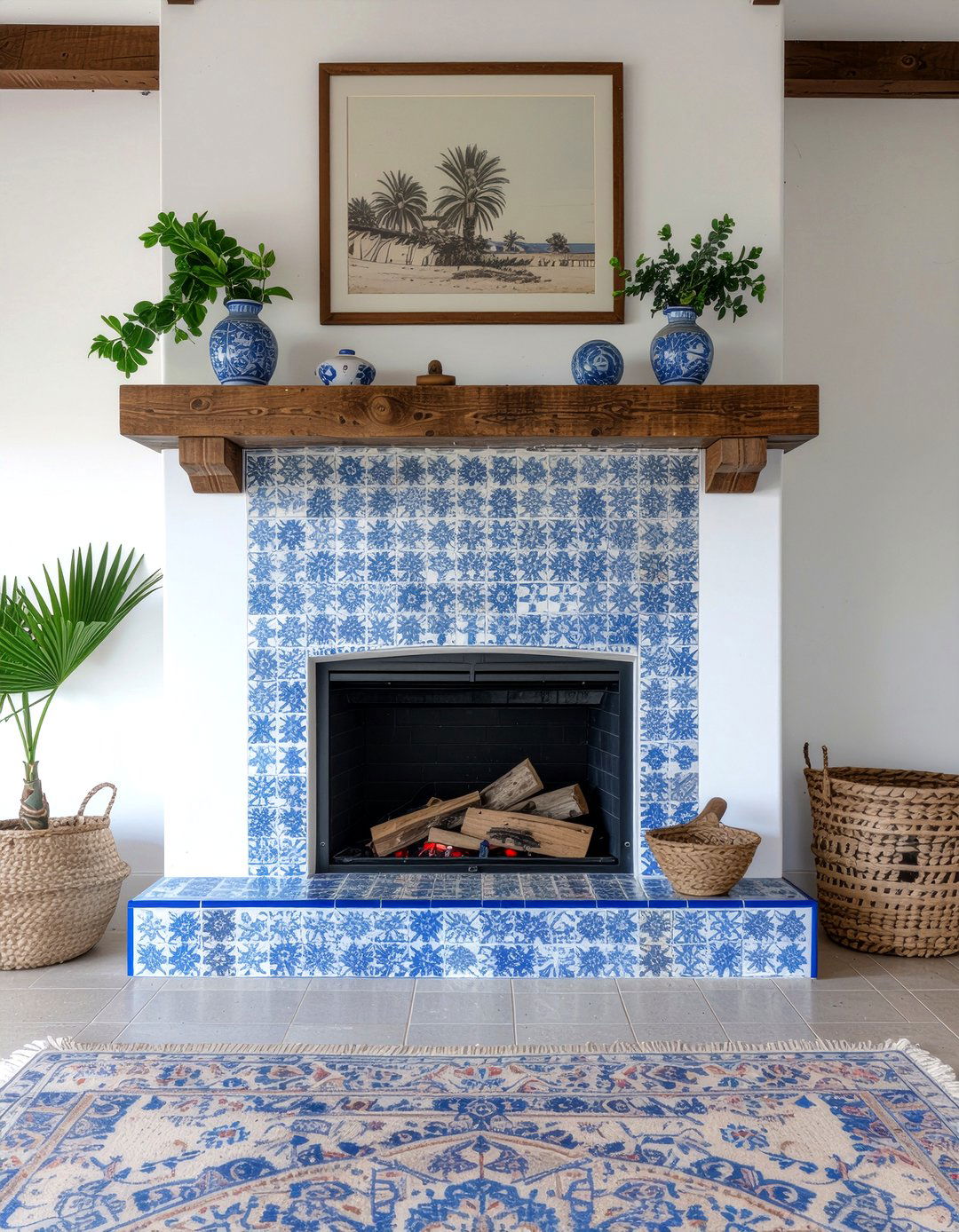 Patterned Cement Tile Fireplace - 30 fireplace surround ideas