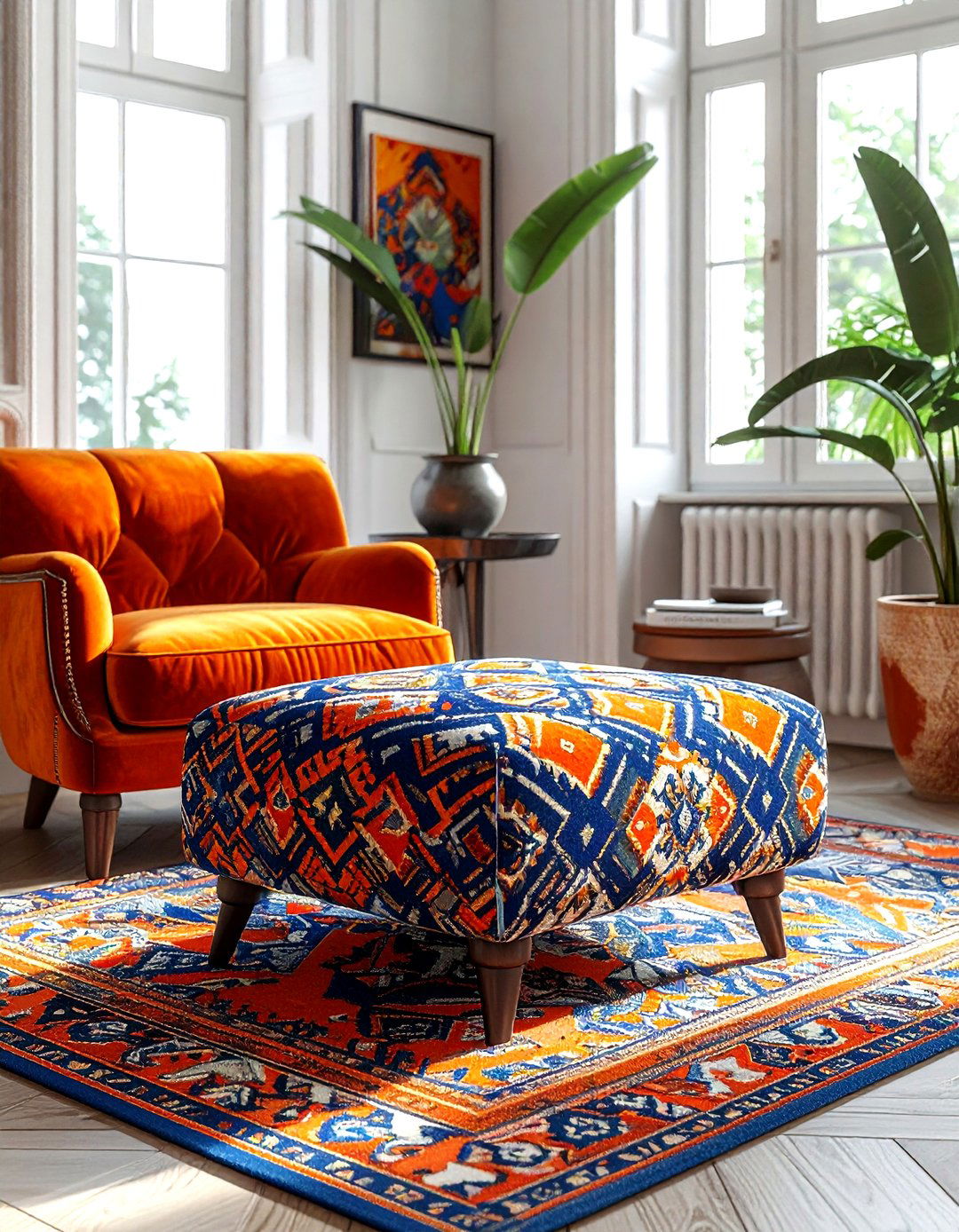 Patterned Fabric Ottoman - 30 living room ottomans