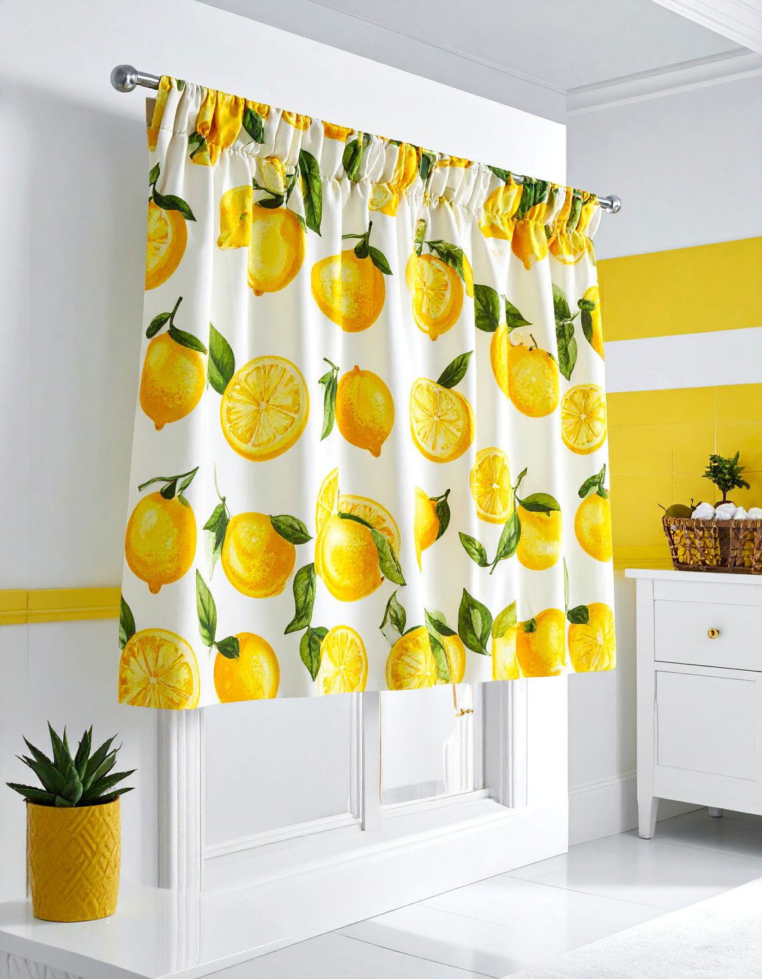 Patterned Fabric Valance - 30 bathroom window treatment ideas
