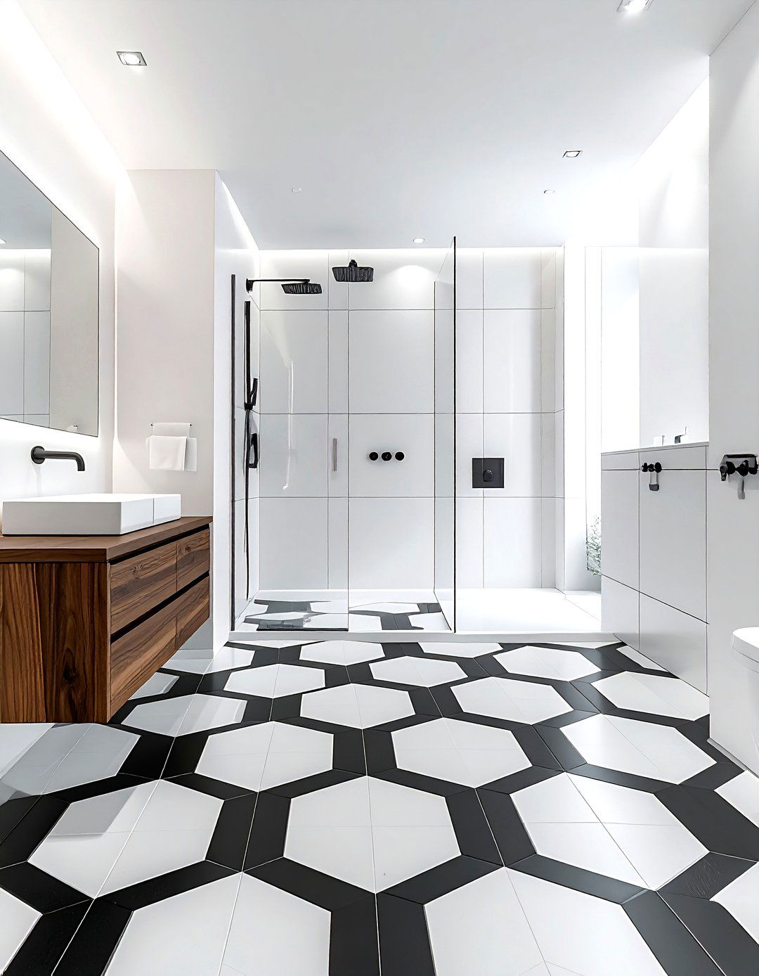 Patterned Floor Bathroom - 30 mid-century modern bathroom ideas