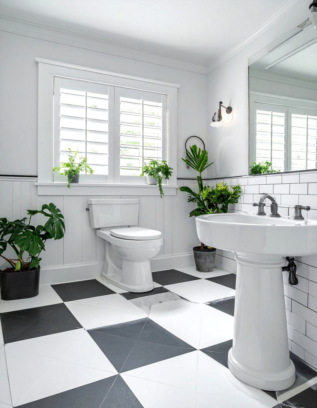 Patterned Floor Tile - 30 farmhouse bathroom ideas