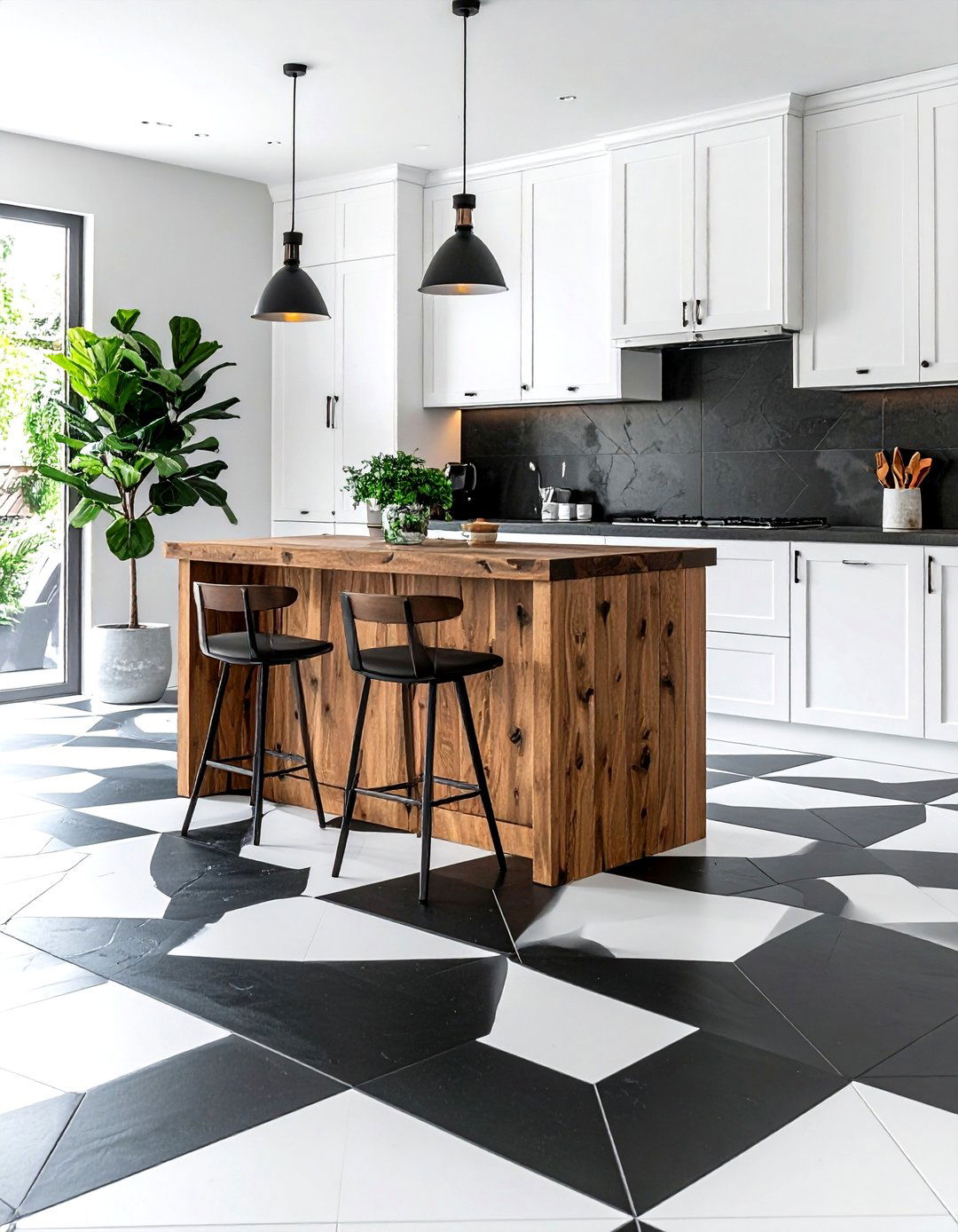 Patterned Floor Tile - 30 farmhouse kitchen ideas