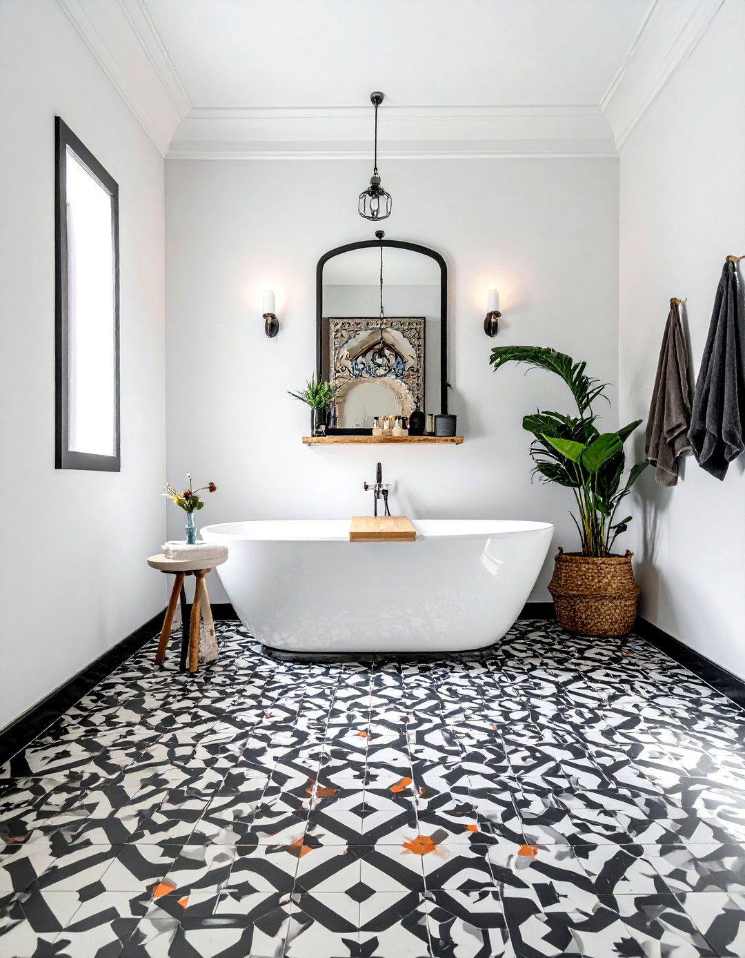 Patterned Floor Tile - 30 studio apartment bathroom ideas