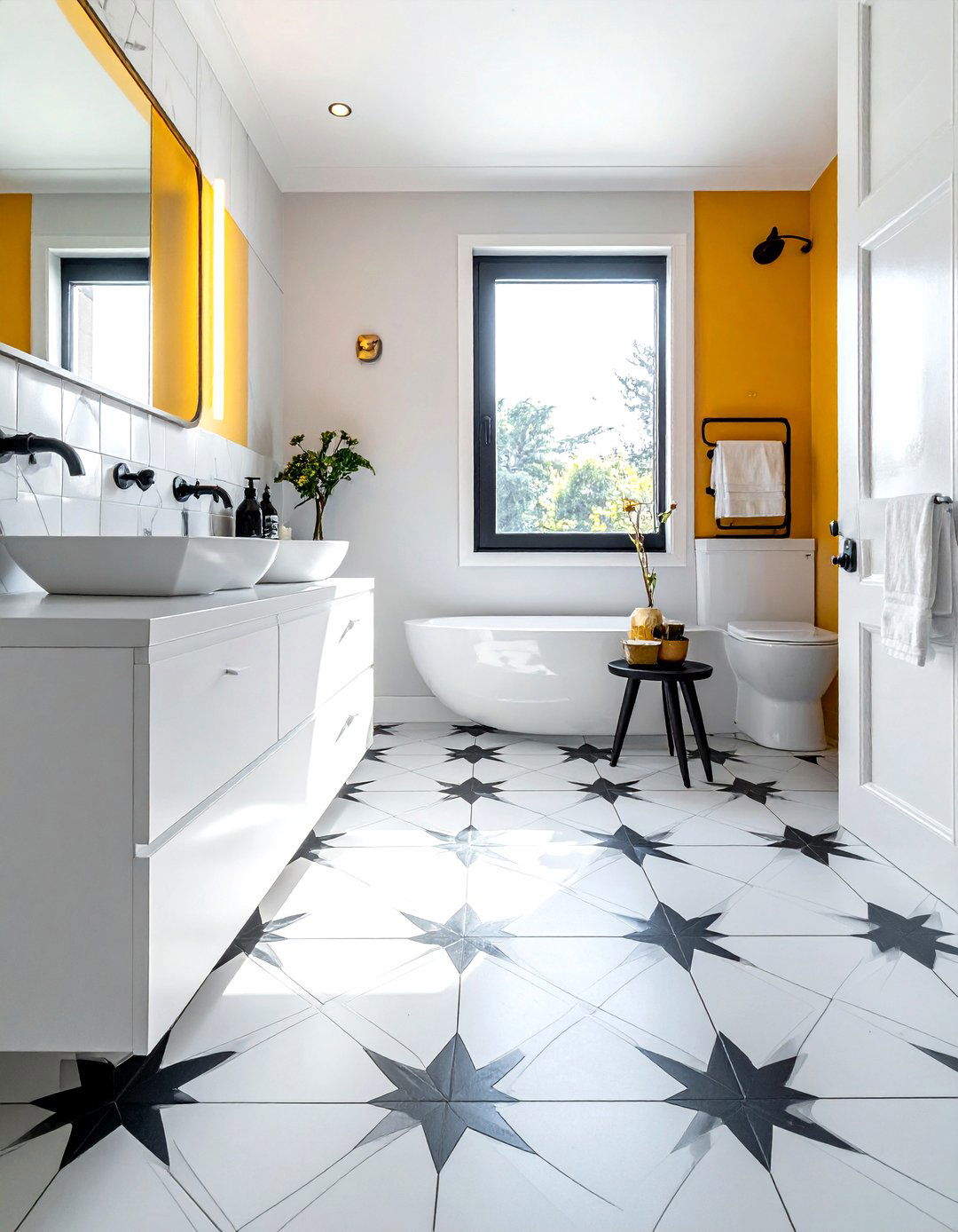 Patterned Floor Tile - 30 bathroom vanity accent ideas