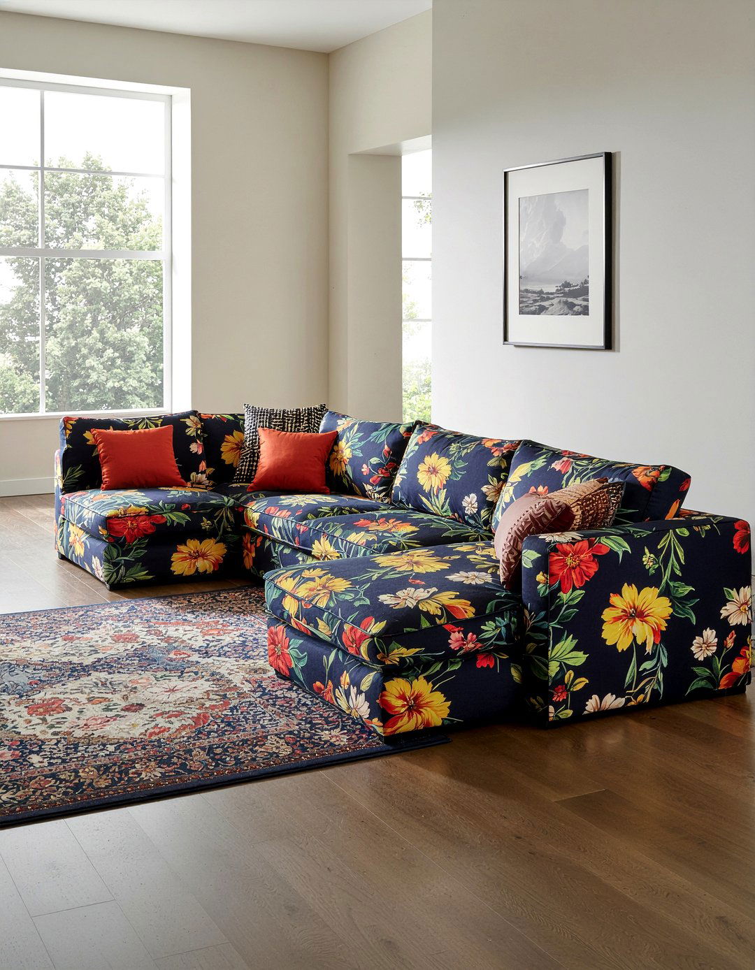 Patterned Sectional Couch - 30 living room maximalist furniture ideas