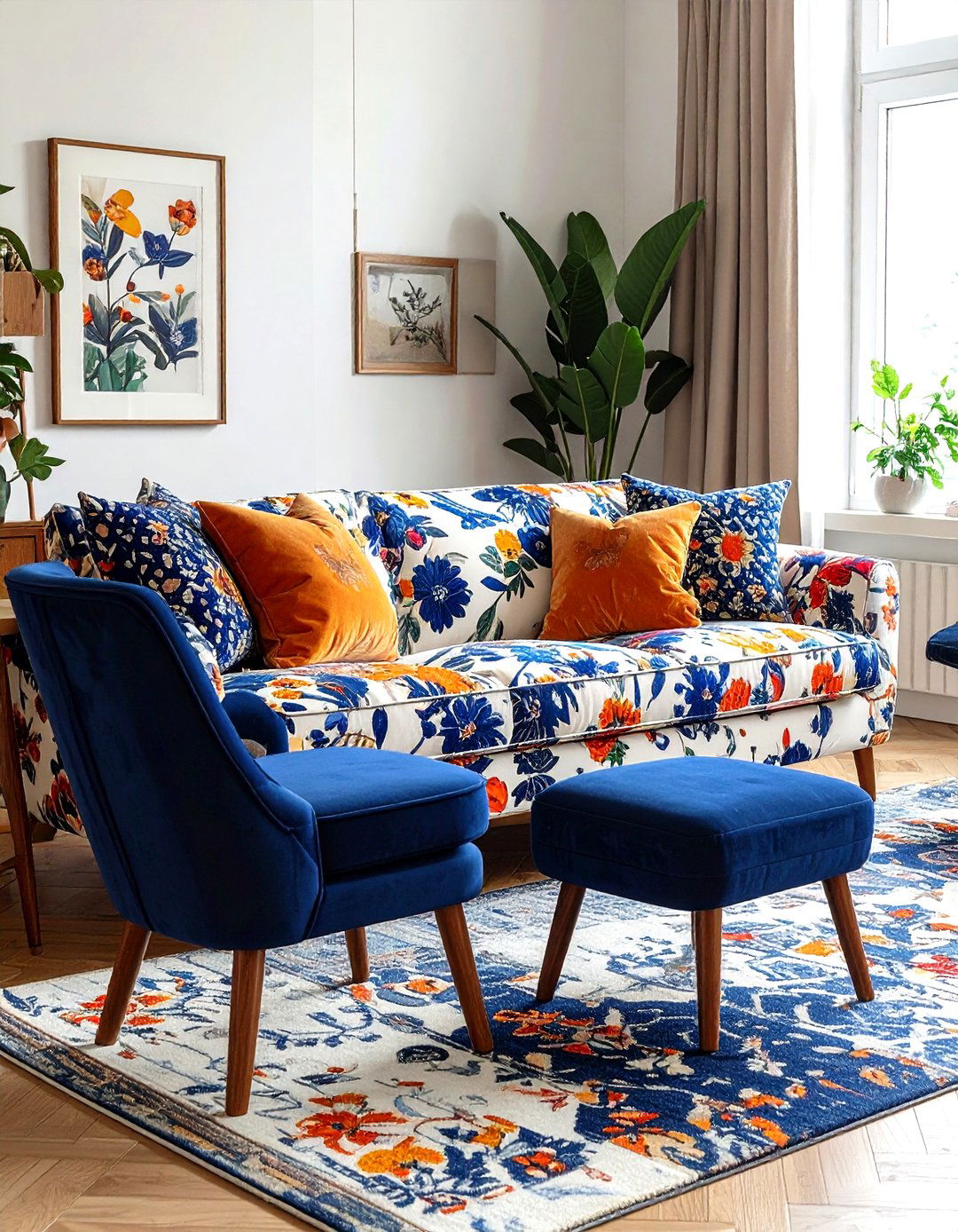 Patterned Sofa With Solid Chairs - 30 living room sofa and chairs ideas