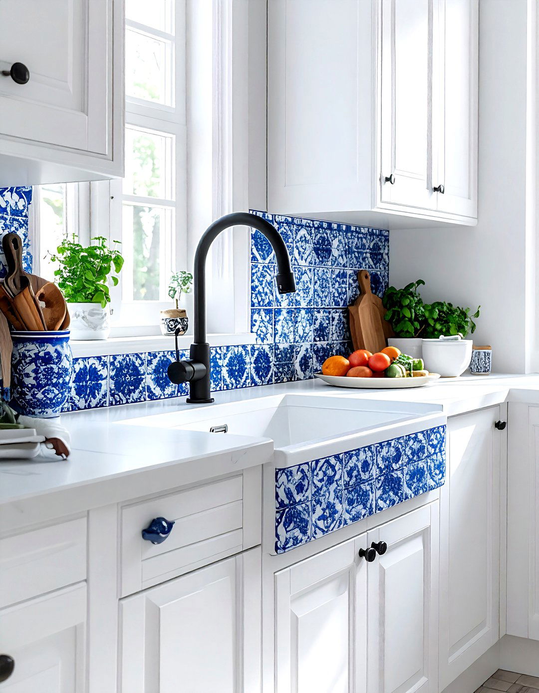 Patterned Tile Pot Filler - 30 pot filler kitchen ideas
