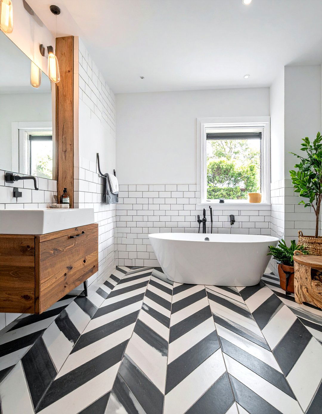 Patterned cement chevron floor tile - 30 chevron pattern bathroom ideas