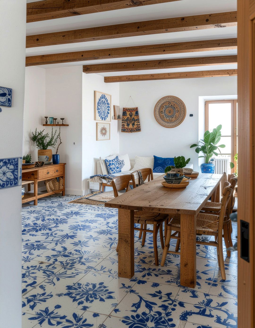 Patterned cement tile - 30 dining room tile floor ideas