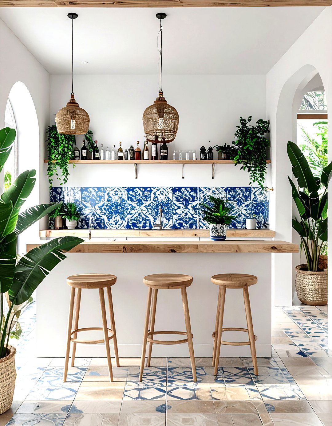 Patterned cement tile bar - 30 living room backsplash ideas