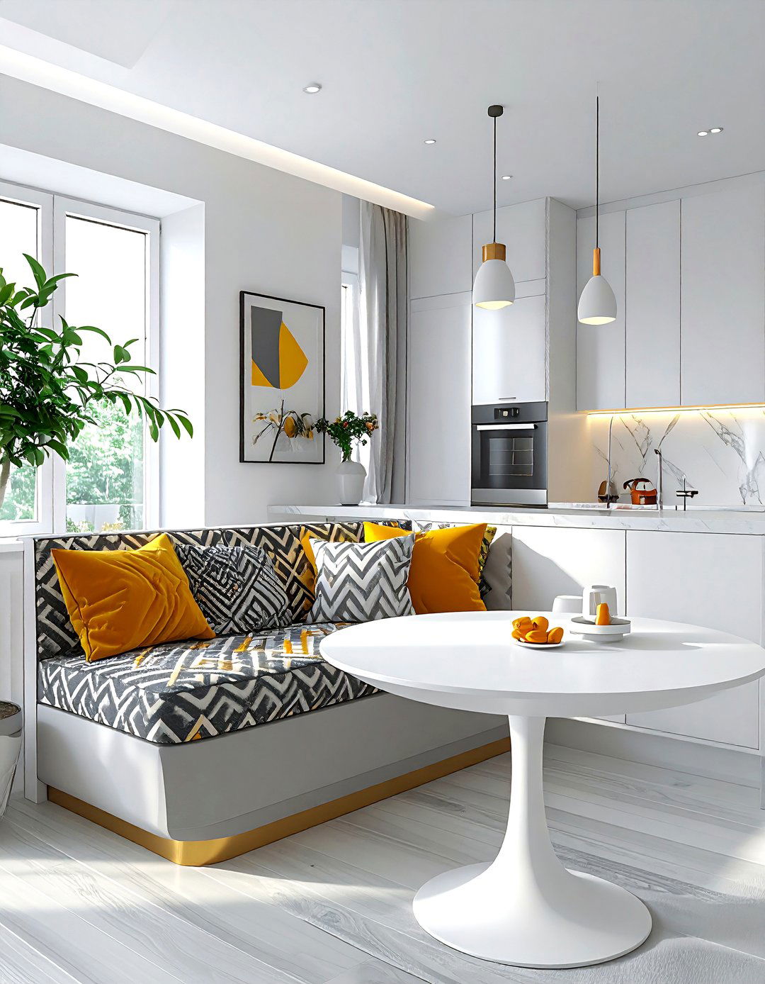 Patterned fabric banquette - 30 built-in banquette kitchen ideas