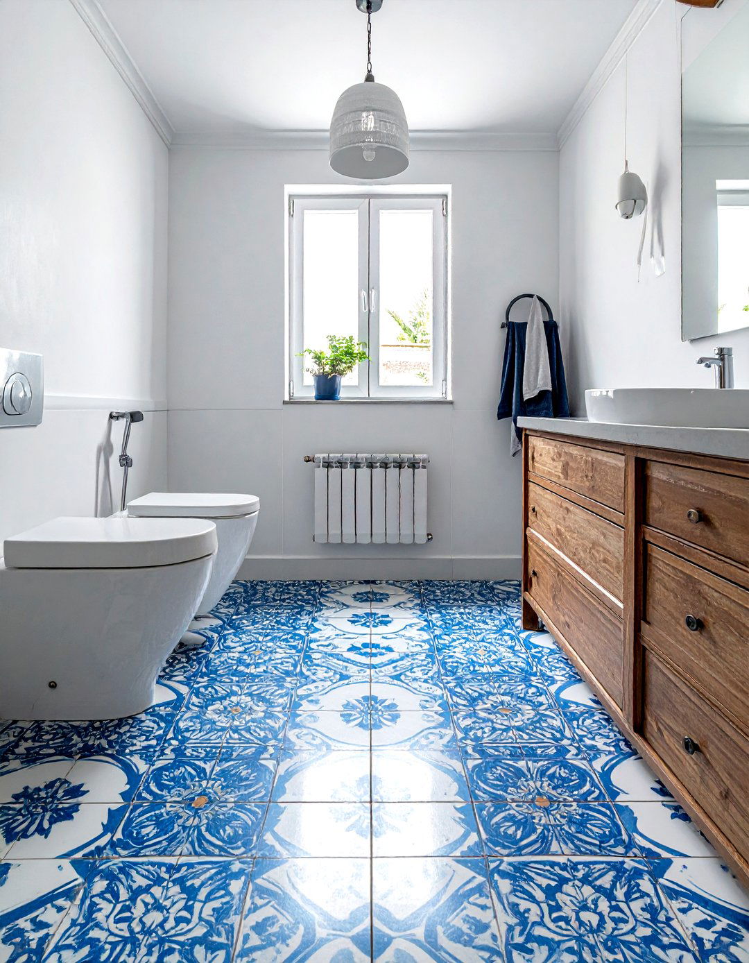 Patterned floor tile - 30 small powder room ideas