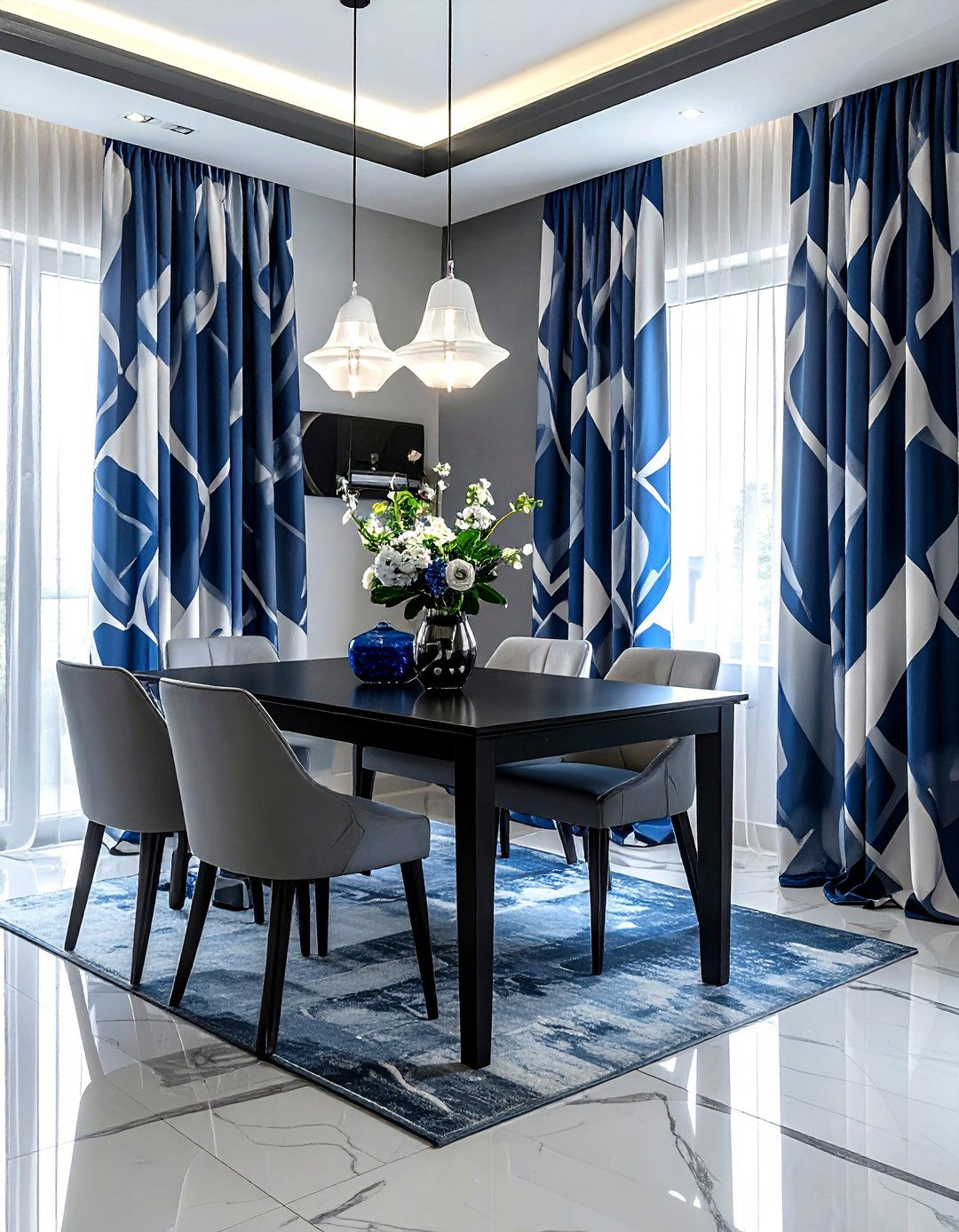 Patterned floor to ceiling drapes - 30 floor length curtain dining room ideas