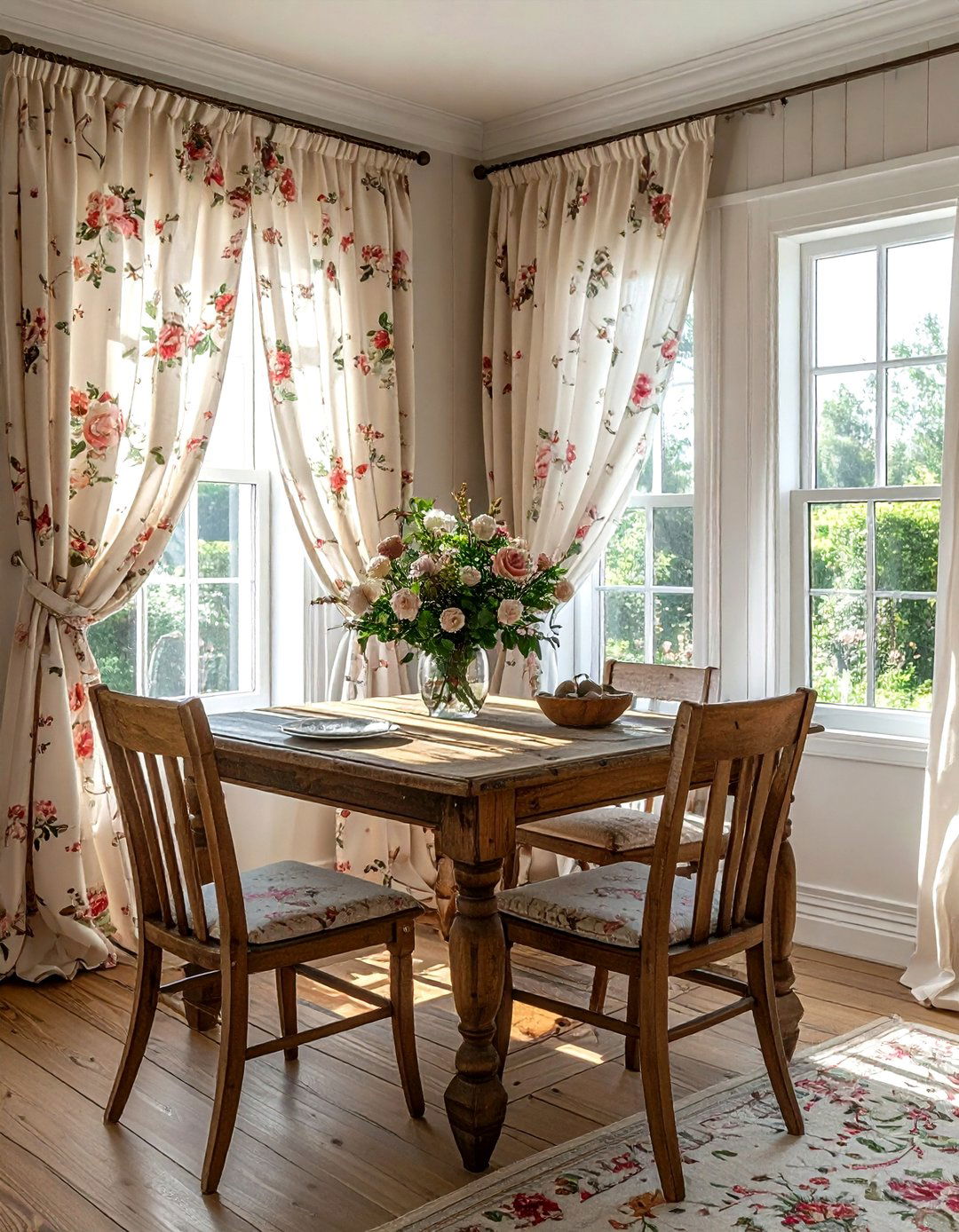 Patterned floral curtains - 30 dining room drape ideas