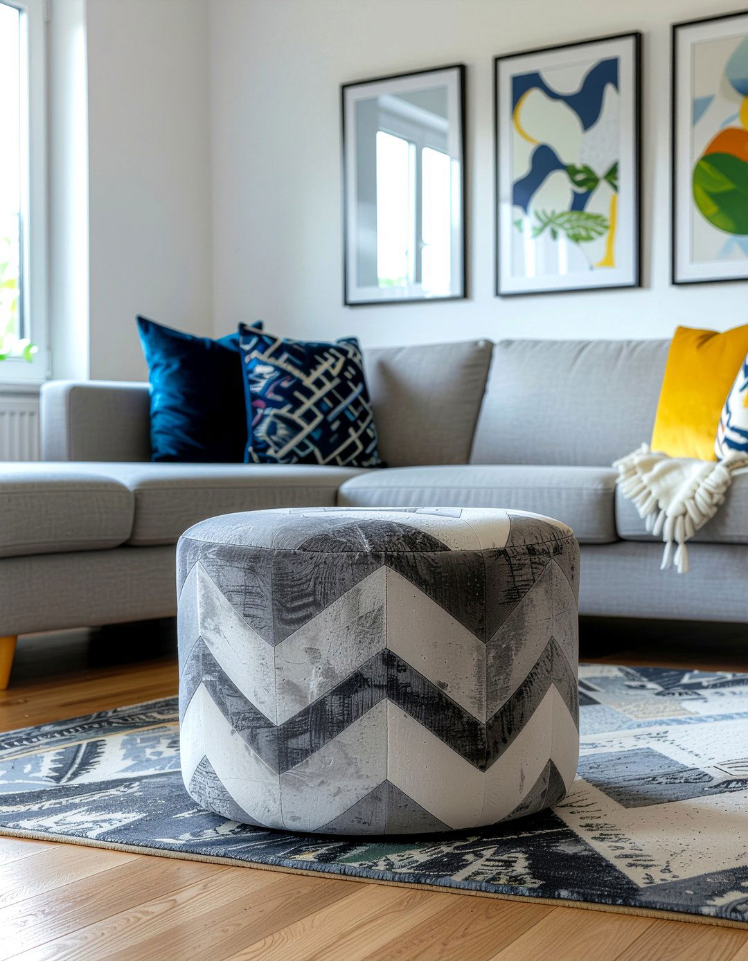 Patterned velvet ottoman - 30 living room velvet ottoman ideas