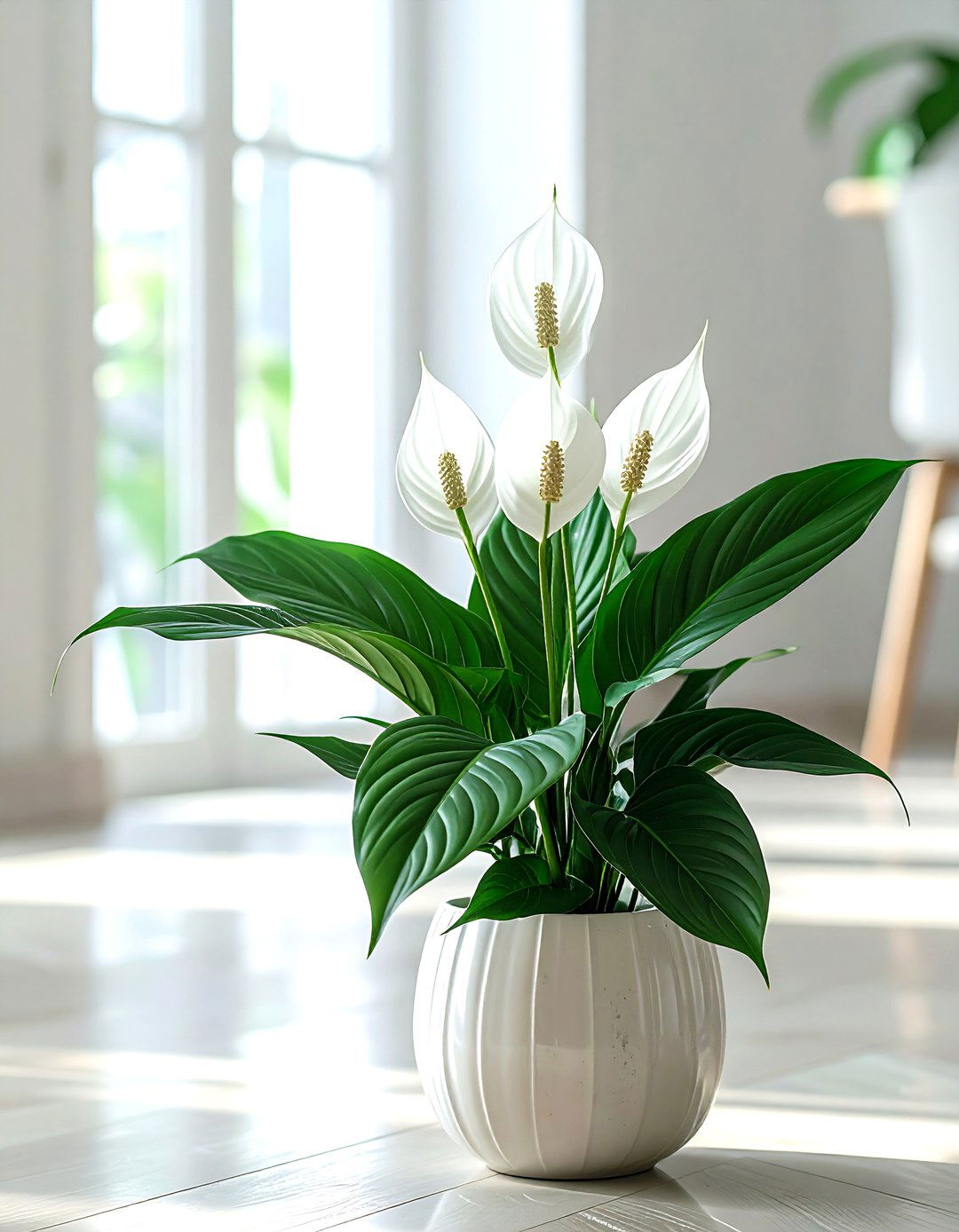 Peace Lily on Dining Room Floor - 30 dining room indoor plant ideas