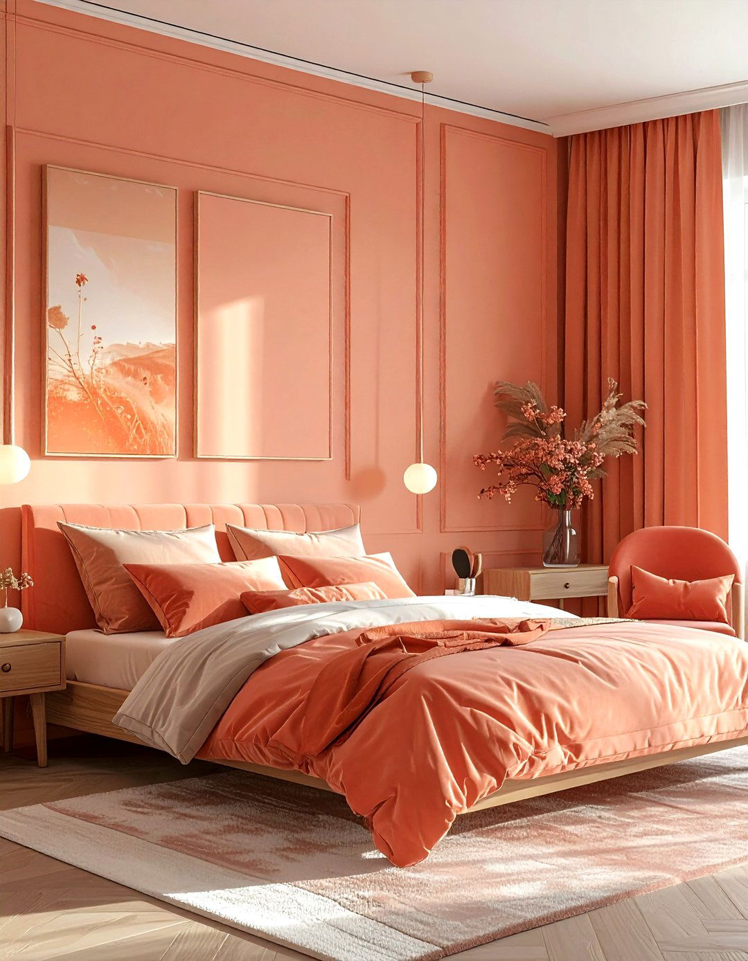 Peach Bedroom - 30 monochromatic bedroom ideas