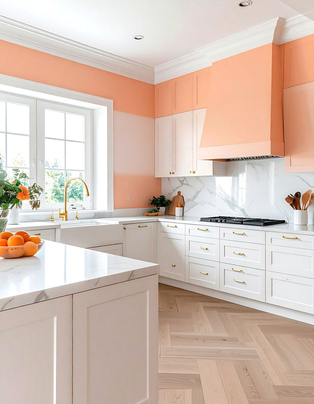 Peach White Kitchen - 30 orange and white kitchen ideas