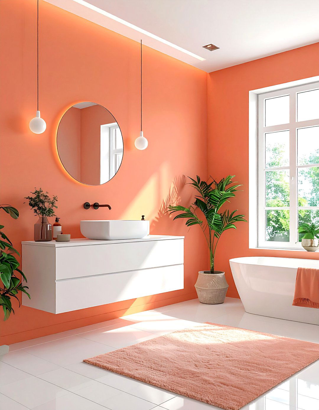 Peach accent wall bathroom - 30 peach bathroom ideas