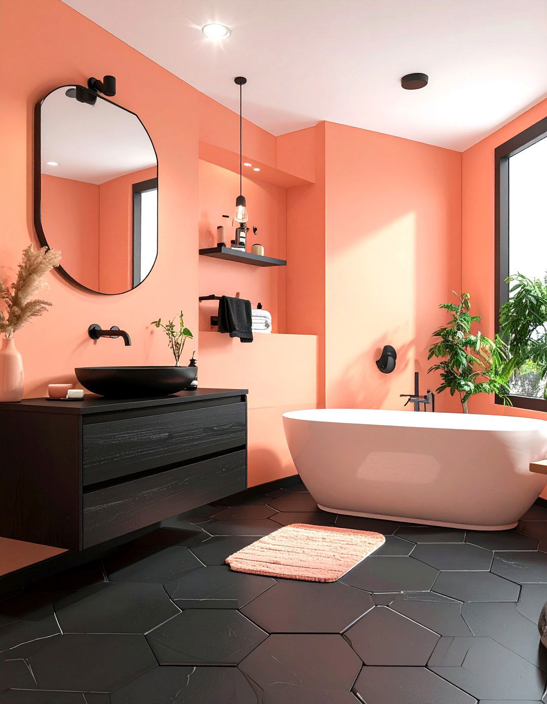 Peach and black bathroom - 30 peach bathroom ideas