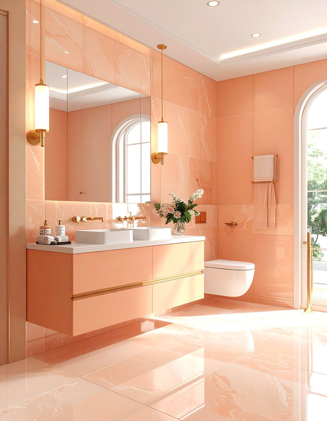 Peach and brass bathroom - 30 peach bathroom ideas